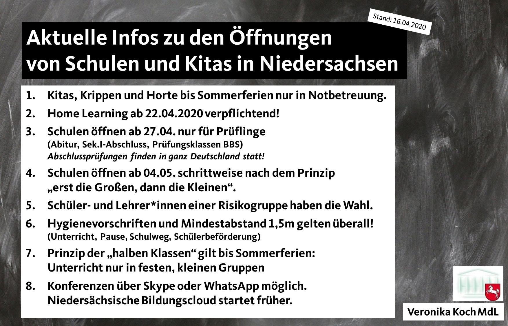 Aktuelle Infos zu den Schulöffnungen in Niedersachsen (16.04.2020)